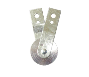 A pulley made of galvanized steel with a bearing Ø 64 mm, a bracket with two sliding plates for mounting - Фото