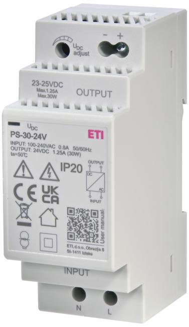ETI Блок питания PS-30-24 (Вход: 100-250V AC; Выход: 24V DC/30W/1,25A) 002470133