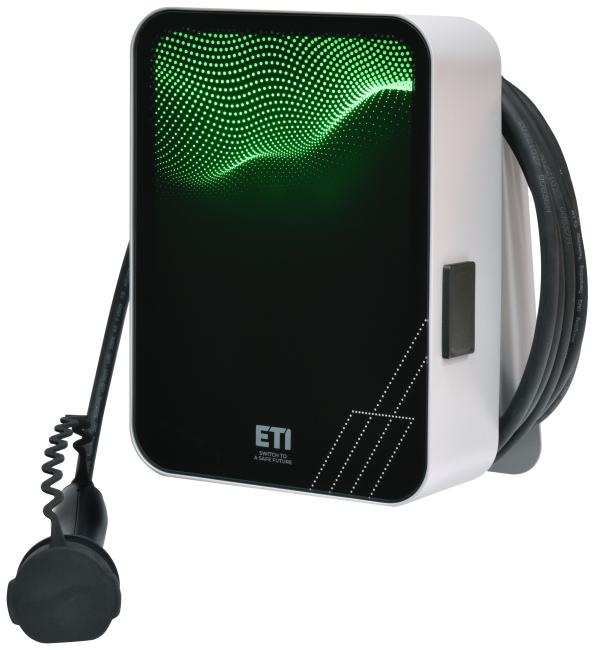 Зарядная станция ETI EVC-HOME11-RFID (1 фаза: 3,7 кВт, 3 фазы: 11 кВт, MODE3, тип 2, доступ RFID, с EV-RCD, IP54, кабель 5 м) (001800110)